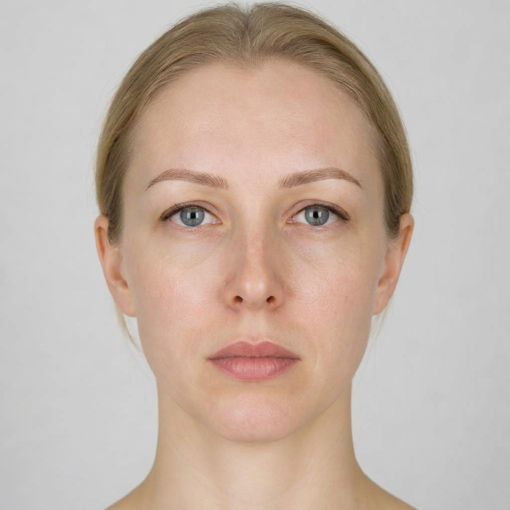 visualisering af samme ansigt efter permanent makeup med naturlige, definerede bryn og læber.